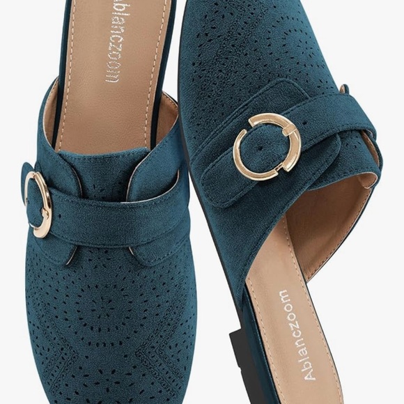 Shoes - Teal Mules with Gold Accent